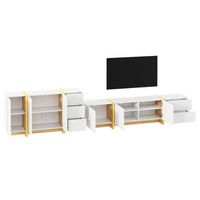 conjunto mueble salon y mueble tv blanco moderno 190 cm con diseno ranurado mdf y pb