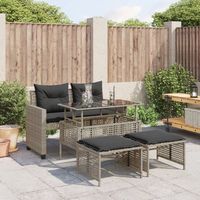 conjunto sofas jardin 4 uds  mueble jardin mesa y sillas y cojines ratan pe vidrio gris claro cfw484416