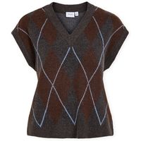 vila jersey argyle knit - dark grey melangecoffee bean para mujer