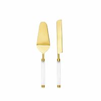 cuchillo y servidor de tartas dorados con mangos transparentes