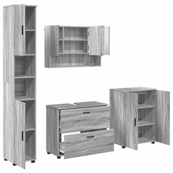 Juego De Muebles De Baño 4 Uds. Gris Sonoma 35 X 30 X 192 Cm Vidaxl