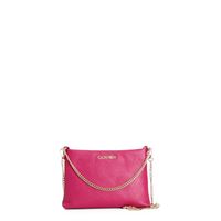 bolso de mano de piel texturizada con bandoleras de cadena hot pink