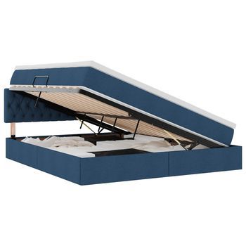 Cama De Almacenamiento Led Con Colchón Azul 160 X 200 Cm Tela Vidaxl