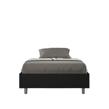 Cama Con Somier Acolchada Sin Cabecero 120x200 Cuero Sintético Negro Azelia
