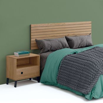 Pack Cabecero De Cama Con Mesita Camila  Color Roble Gold Y Negro Mate 160 Cm