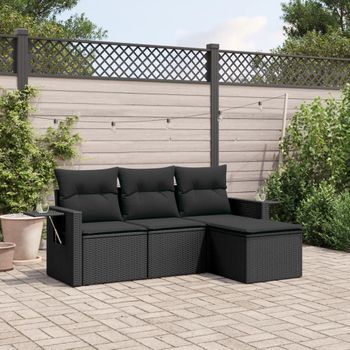 Conjunto De Sofás Jardín 4 Uds | Mueble Jardin Mesa Y Sillas Con Cojines Ratán Sintético Negro Cfw322577