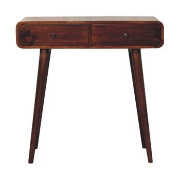 Mesa De Recibidor De Madera Maciza, Mueble Artesanal, Castaño Curvado.