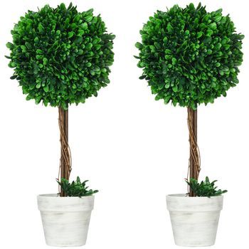 Juego De 2 Bojs Artificiales De 60 Cm, Resistentes A Los Rayos Uv, En Maceta Para Decorar El Salón, Color Verde