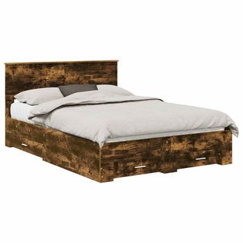 Estructura De Cama Con Cabecera Roble Ahumado 140 X 200 Cm
