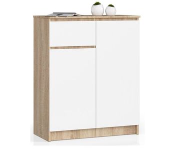 Cómoda akord k80 roble sonoma 80 cm 2 puertas 1 cajón frente en color blanco 4 estantes 80x40x99 cm
