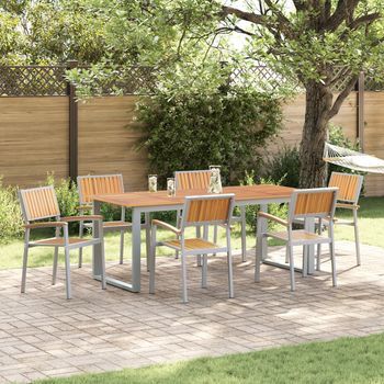 Sillas De Jardín Apilables  6 Pcs Gris De Acero Y Madera Maciza De Acacia V7557 Unico / Gris