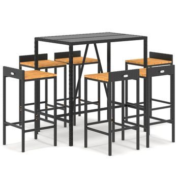 Mesa Bar Y Taburetes Jardín 7 Pzas Madera Acacia Ratán Pe Negro Vidaxl