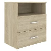 mesita de noche con cajones y compartimento abierto 50 x 32 x 60 cm madera contrachapada color roble dec033888