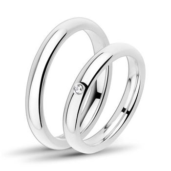 Anillos de boda de acero inoxidable pulido de 3 mm de ancho juego de piedras