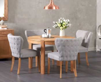 Verona 110cm Solid Oak Round Table with Isobel Fabric Chairs - Grey, 4 Chairs