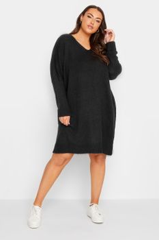 Vestido Negro De Punto Escote De Pico, Mujer Curvy Y Tallas Grandes, Yours
