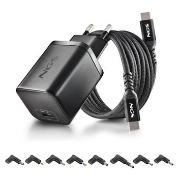 Cargador NGS Bud 65W-AS GaN USB-C con cable 1,5 m y 8 conectores para ASUS