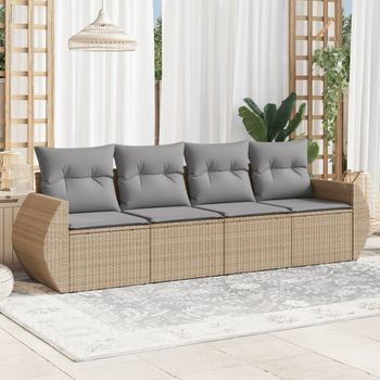 Conjunto De Sofás Jardín Con Cojines 4 Uds | Mueble Jardin Mesa Y Sillas Ratán Sintético Beige Cfw147204