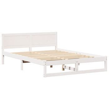 Cama Matrimonial | Cama Doble | Estructura De Cama Blanca Madera De Pino 160 X 200 Cm Durable Cfw55891