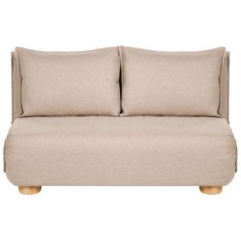 Sofá Cama 2 Plazas Con Tapizado De Imitación De Lino Patas De Madera Sin Brazos Para Niños Beige Abisko