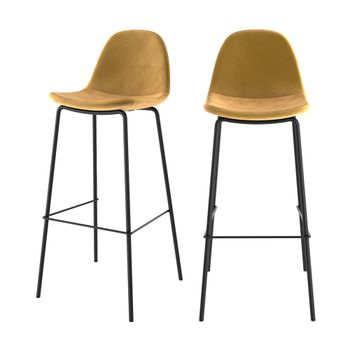Set de 2 sillas de bar de terciopelo amarillo 75 cm