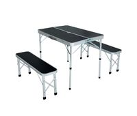 mesa de camping roi con 2 bancos plegables en color negro