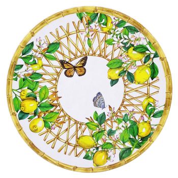 Plato grande redondo con estampado de limón 33,5 cm