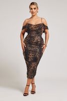 yours london vestido marron leopardo con hombros descubiertos mujer curvy y tallas grandes yours london