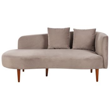 Chaise Lounge Terciopelo Derecho Tapicería Patas Madera Oscura Cojines Diseño Moderno Gris Pardo Chaumont