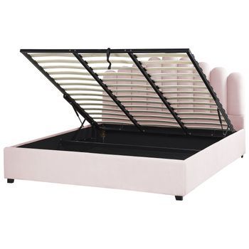 Cama Con Almacenaje De Terciopelo Rosa Negro 180 X 200 Cm Somier Listones Vincennes