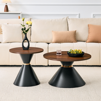 set 2 mesas de centro - mueble de salon - melamina y metal - nogal y negro 70x70x425cm
