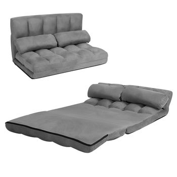 Costway Sofá de Suelo Regulable Sofá Cama Plegable en 6 Posiciones Revestimiento Removible en Ante con 2 Cojines para Dormitorio Salón Balcón Gris