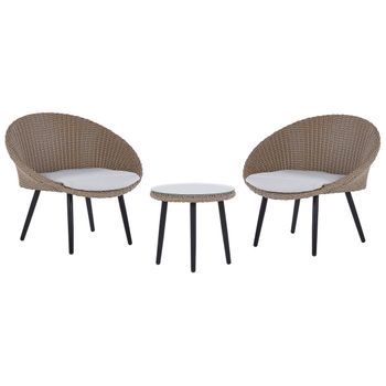 Conjunto De Jardín Beige Ratán Sintético Mesa De Centro 2 Sillas Cojines Moderno Exterior Ortigia