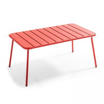 Mesa De Centro De Jardín Rectangular De Metal Rojo