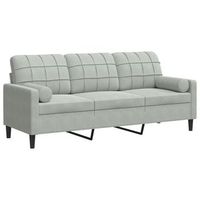 sofa de 3 plazas  sofa de salon  sofa de descanso con cojines terciopelo gris claro 180 cm