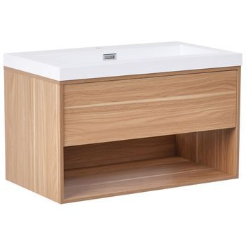Mueble De Baño Suspendido Con Lavabo De Madera Con Almacenaje 80 Cm Marrón Claro Berbice