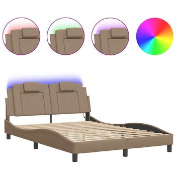 Estructura De Cama Con Led Cuero Sintético Capuchino 140x200 Cm Vidaxl