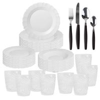 vajilla blanca de 24pzs  8 vasos de cristal 300ml  cuberteria de 32 pzs