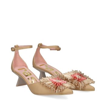 Ras Zapatos De Tacón Medio Mujer - Beige Talla 40