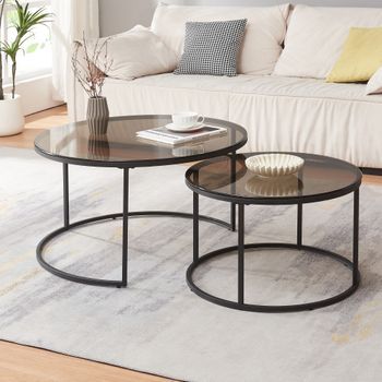 Set De 2 Mesas Nido Kokkola Ø80x45 Cm - Vidrio Ahumado Gris [en.casa]