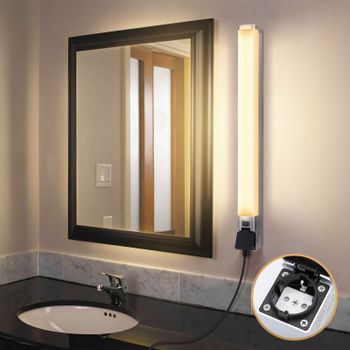 Aigostar Lámpara LED de Espejo con toma de corriente 66.5cm 15W 1350LM Lámpara de Baño 4000K Luz natural Lámpara LED de Pared IP44 230V Luz de Espejo de Baño de Blanco Apliques Espejo de Baño