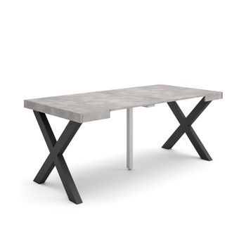 Mesa Consola Extensible, Mesa Comedor Plegable, 180, Para 8 Comensales, Patas Madera Maciza, Estilo Moderno, Cemento