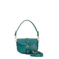 solapa de piel con bandolera corta trabilla con remache esmaltado y hebilla green