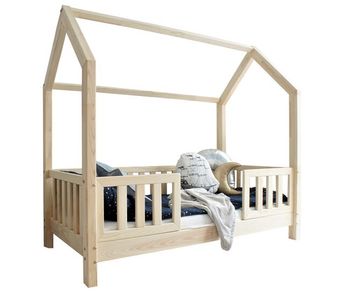 Cama cabaña 90x190 con barandilla y somier patas de 10 cm daisy madera