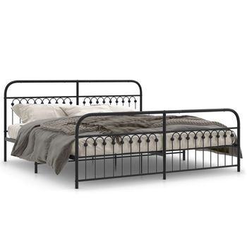 Cama Doble | Cama Para Adultos | Estructura De Cama Cabecero Y Estribo Metal Negro 193x203 Cm