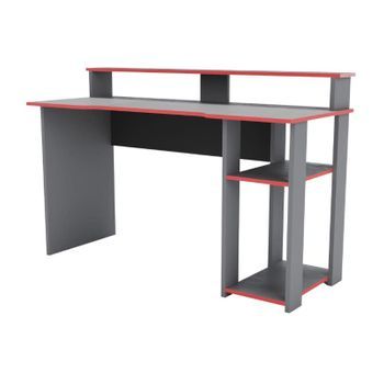 Mesa Gaming Zero Melamina Miroytengo 136x90x60 - Gris Y Rojo