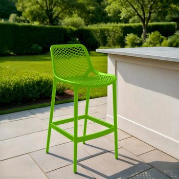 Taburete para exterior con resplado en plástico verde