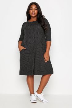 Yours Vestido Negro Con Vuelo De Pequeños Lunares, Mujer Curvy Y Tallas Grandes, Yours