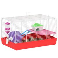 pawhut jaula para hamster casa para roedores con rueda de ejercicio cuenco bebedero casita rampas para jerbos 47x30x27 cm