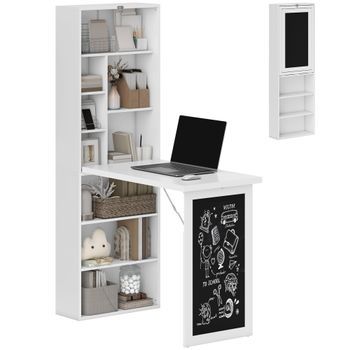 Escritorio Plegable Para Pc De Mdf Con Estantería De 9 Niveles, Homcom, 98 X 51 X 153 Cm – Blanco